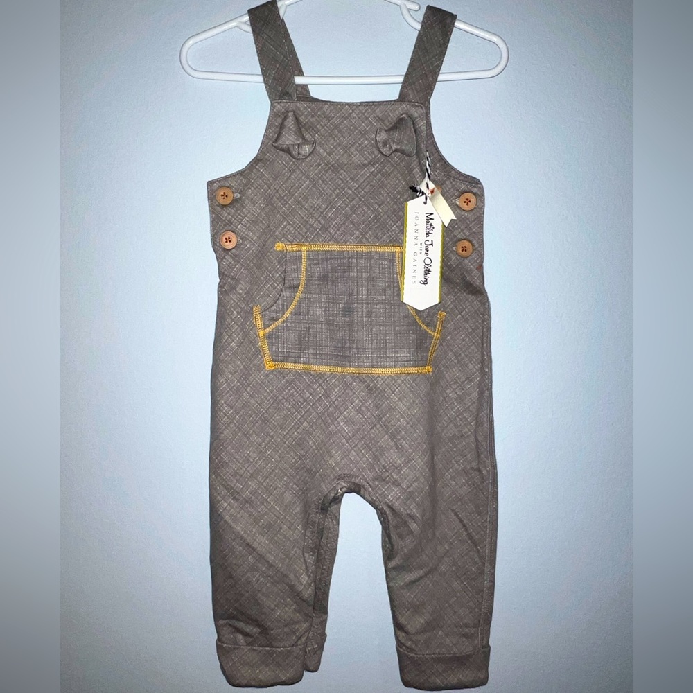&Matilda Jane Overalls with textured grey look and orange thread - Picture 1 of 8